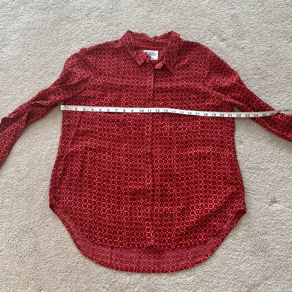 Anthropologie Holding Horses Red Geometric Print Button Up Top Size 8 Flowy - Picture 5 of 6